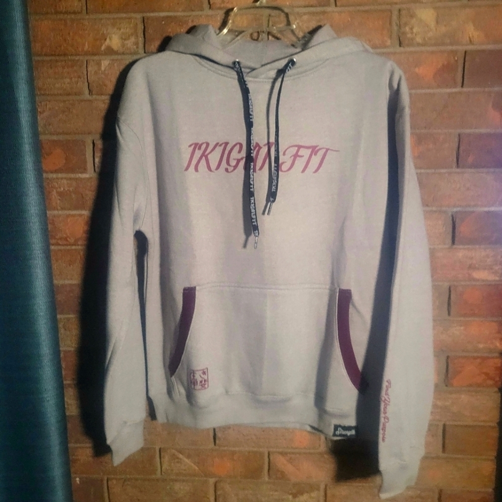 NWOT!! IKIGAI Fitness Logo Inspire Gray Unique Hoodie - SIZE M